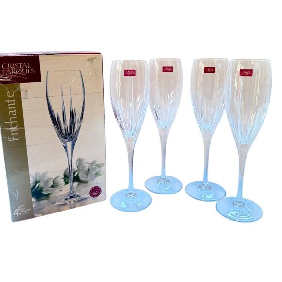 Cristal D'Arques FLUTED CHAMPANGE Set 4 Durand Enchante Glass Paris Crystal NEW - Picture 7 of 7